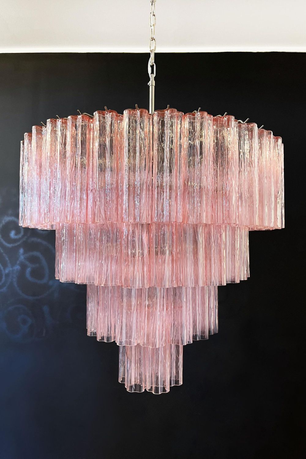 Large Pink Art Glass Tiered Chandelier - view 7 | everlamps