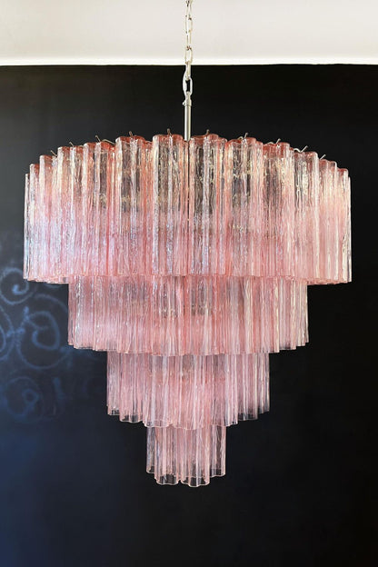 Large Pink Art Glass Tiered Chandelier - view 7 | everlamps