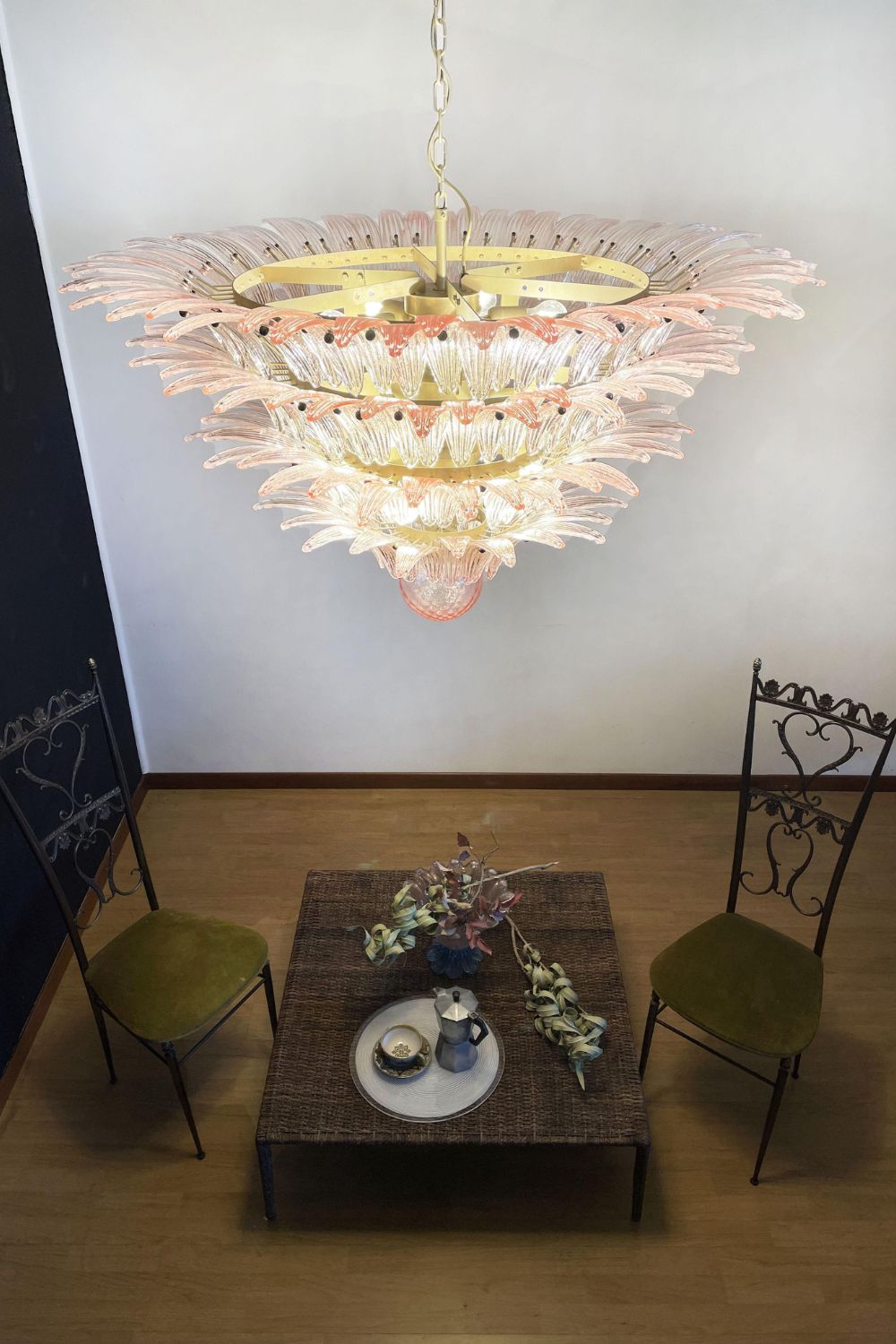 Art Four-tier pink glass palm leaf chandelier - view 6 | everlamps