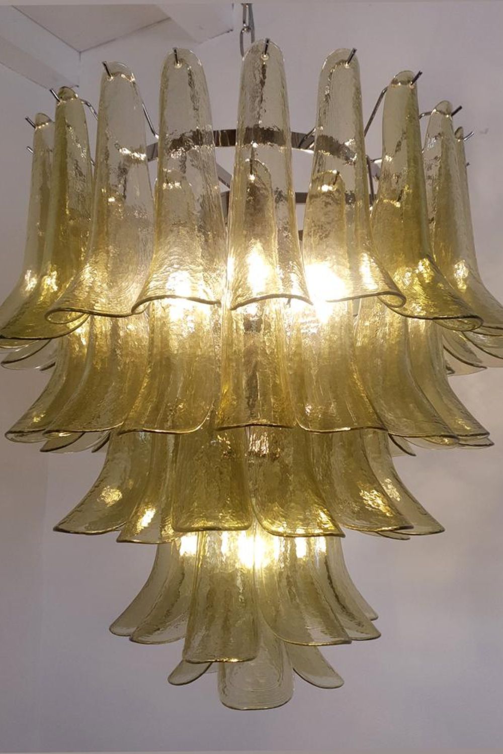 1970s Green Art Glass Petal Chandelier - view 7 | everlamps