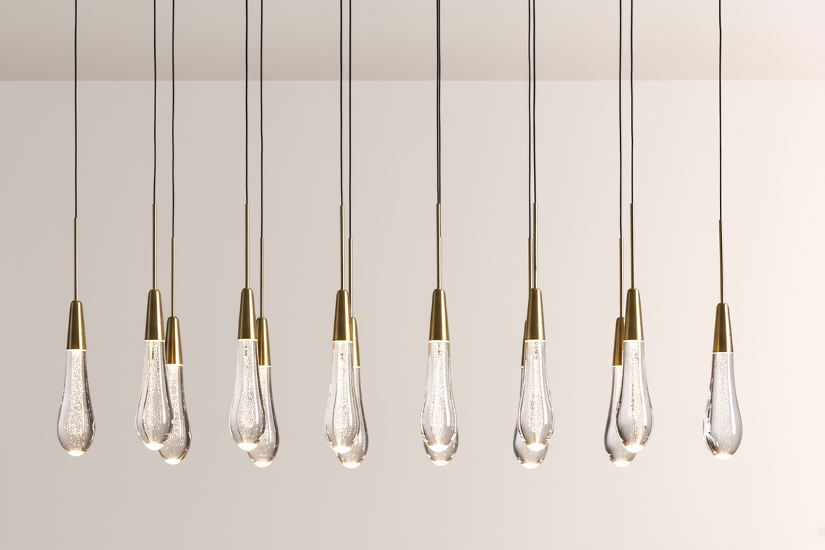 Raindrop Glass Solitaire Linear Chandelier-Everlamps