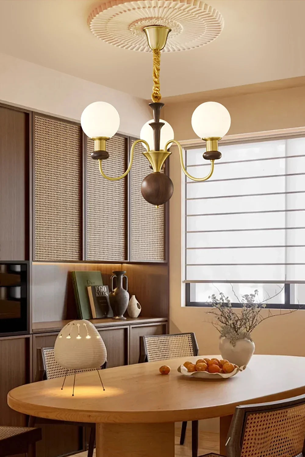 Vintage Walnut Wood Globe Chandelier - view 2 | everlamps
