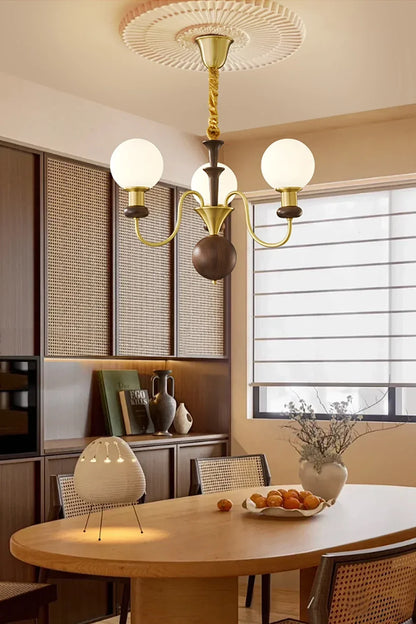 Vintage Walnut Wood Globe Chandelier - view 2 | everlamps