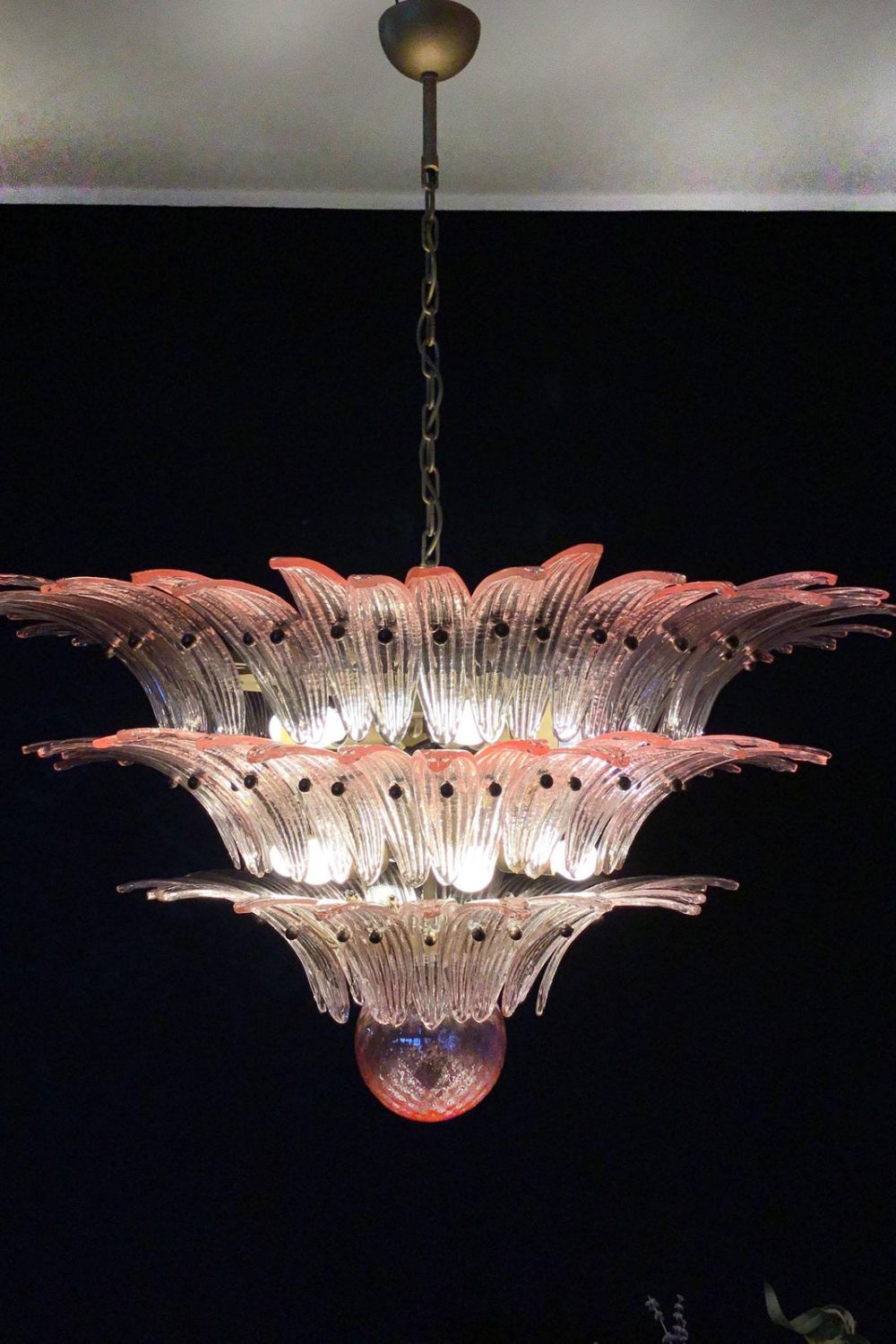 Art Vintage Palm Pink Triple Glass Chandelier - view 8 | everlamps