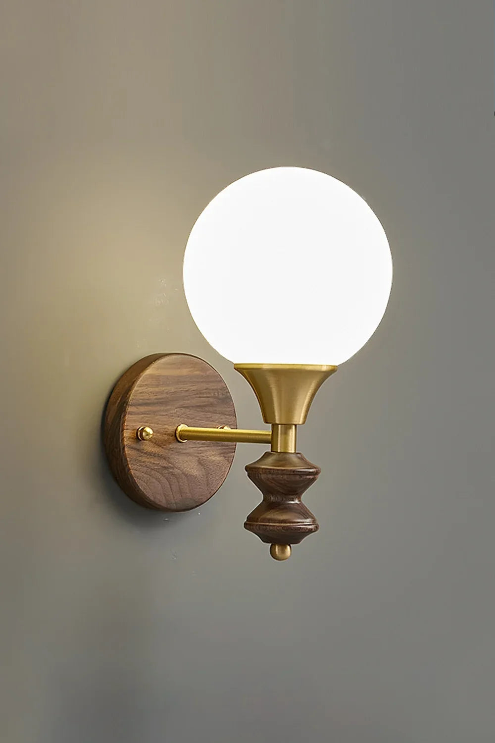 Vintage Globe Walnut Wood Wall Lamp - view 8 | everlamps