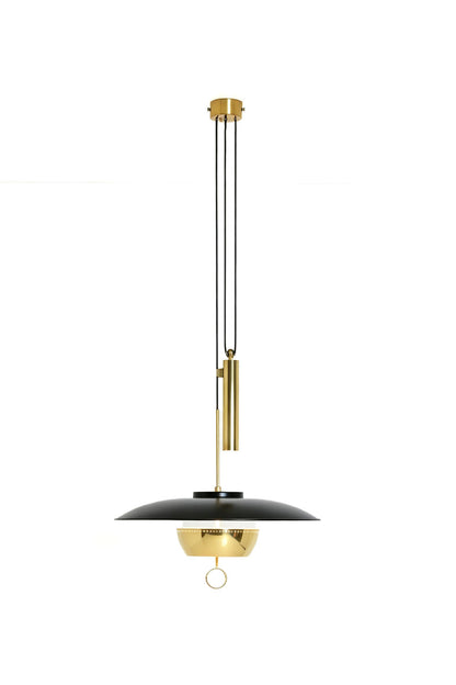 Adelaide Saucer Brass Pendant Light showcasing a sleek metal structure and modern acrylic shade.
