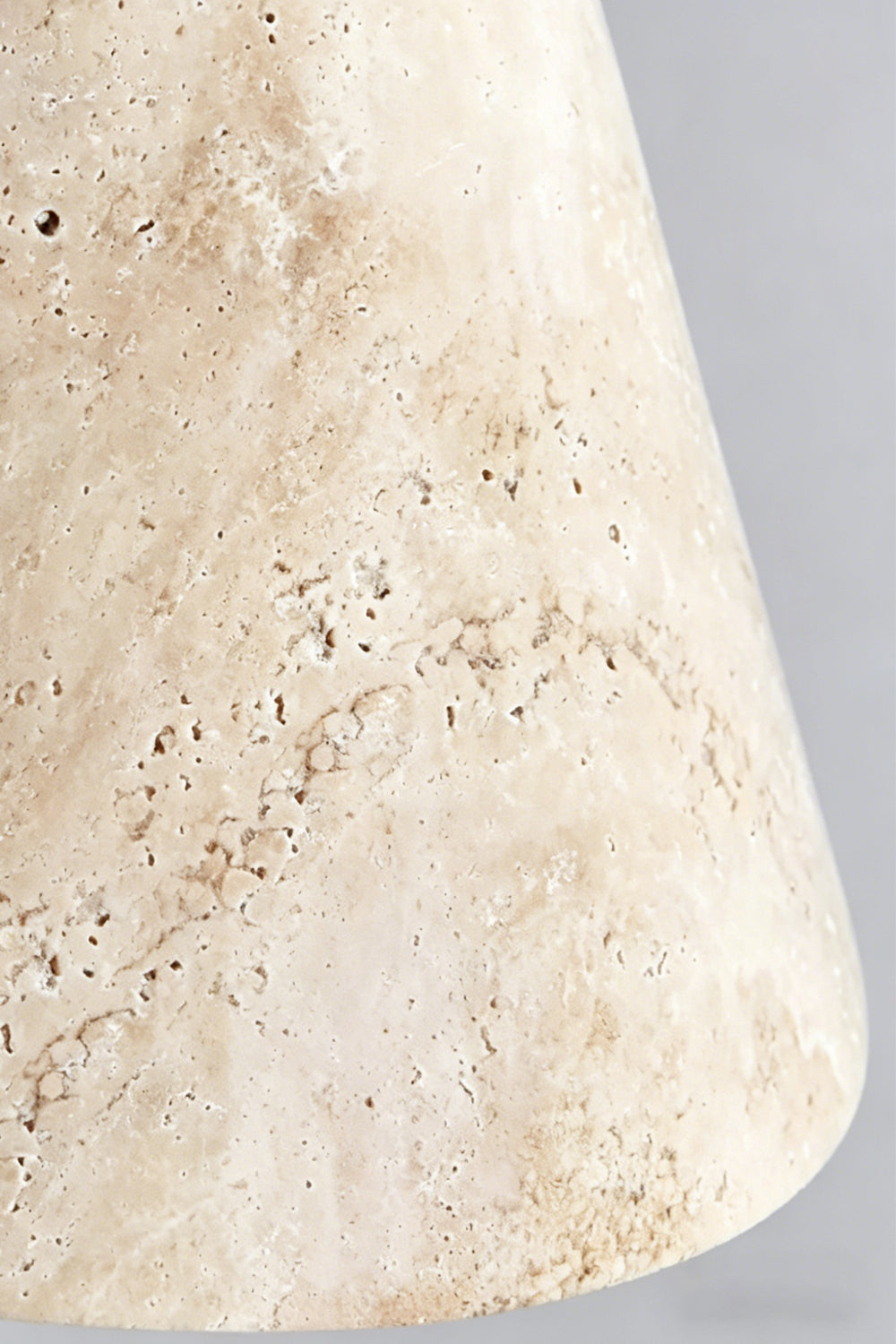 Aethel Core Material Detail | Beige Travertine | Close-up of natural stone texture and grain | vexa lamps