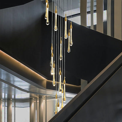 Extra Length Customization 48 Lights/ D39.4" Foyer Crystal Drops Pendant Chandelier Spiral Staircase High Ceiling Light Fixture In Gold Finish for 2 Story Foyer Lobby Hotel