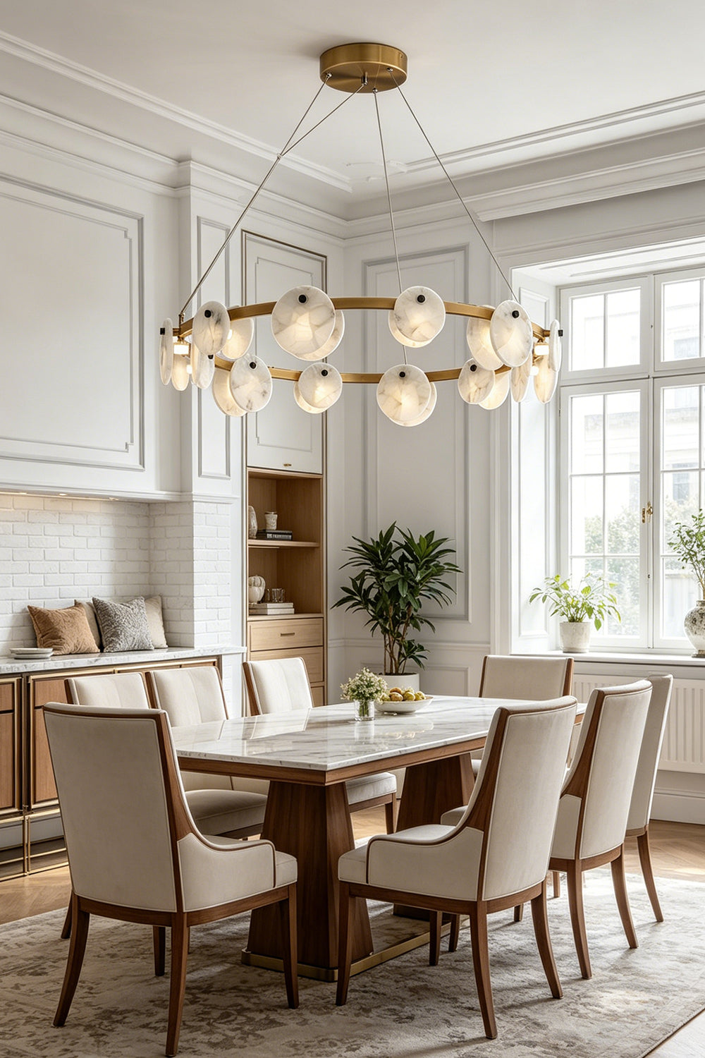 Alabaster Disc Ring Chandelier for Dining Room | vexa lamps