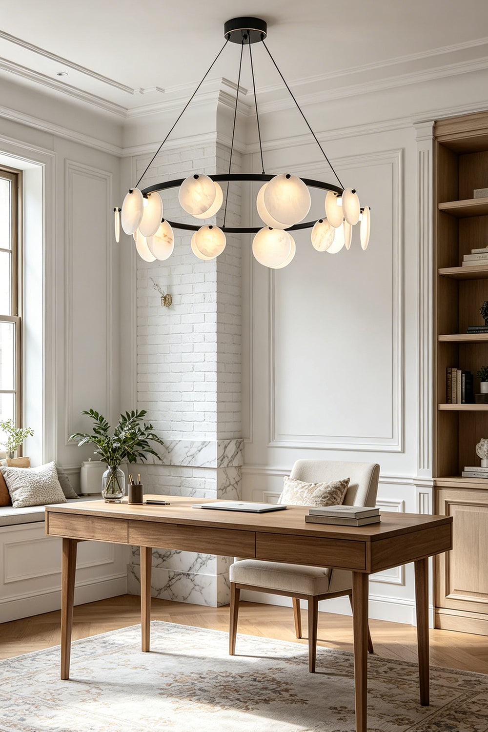Alabaster Disc Ring Chandelier for Den/Study | vexa lamps
