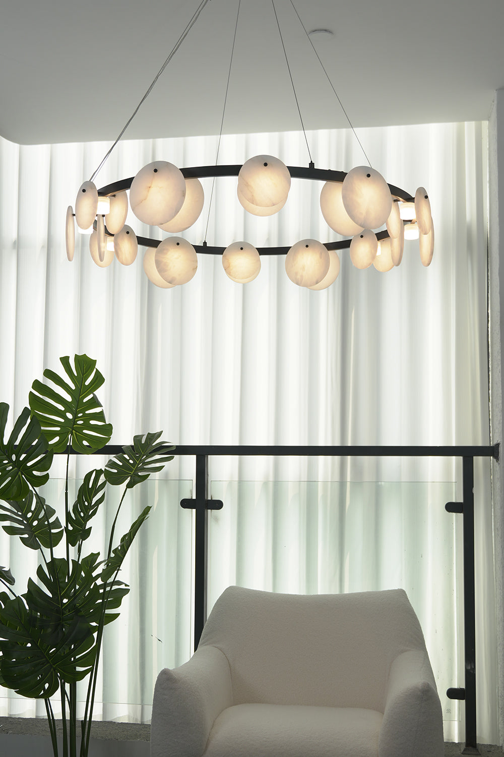 Alabaster Disc Ring Chandelier for Den/Study | vexa lamps