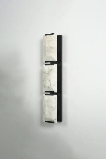 Unlit 3-panel alabaster wall lamp in black finish | Metal, Alabaster | Front view on gray background | vexa lamps