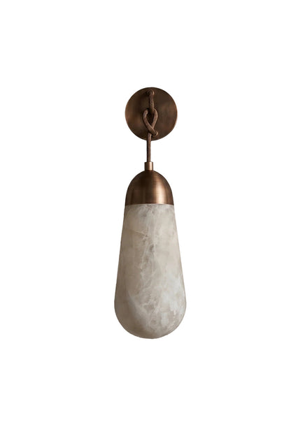 Alabaster Teardrop Wall Sconce showcasing a unique teardrop design with natural alabaster and a bronze backplate.