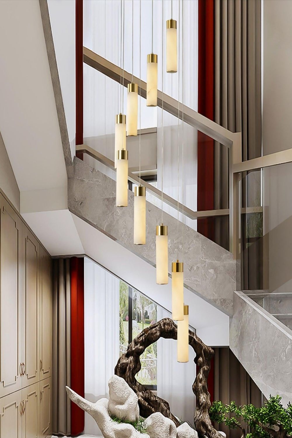 Alabaster Celestial Brass Cascade Chandelier - view 3 | everlamps