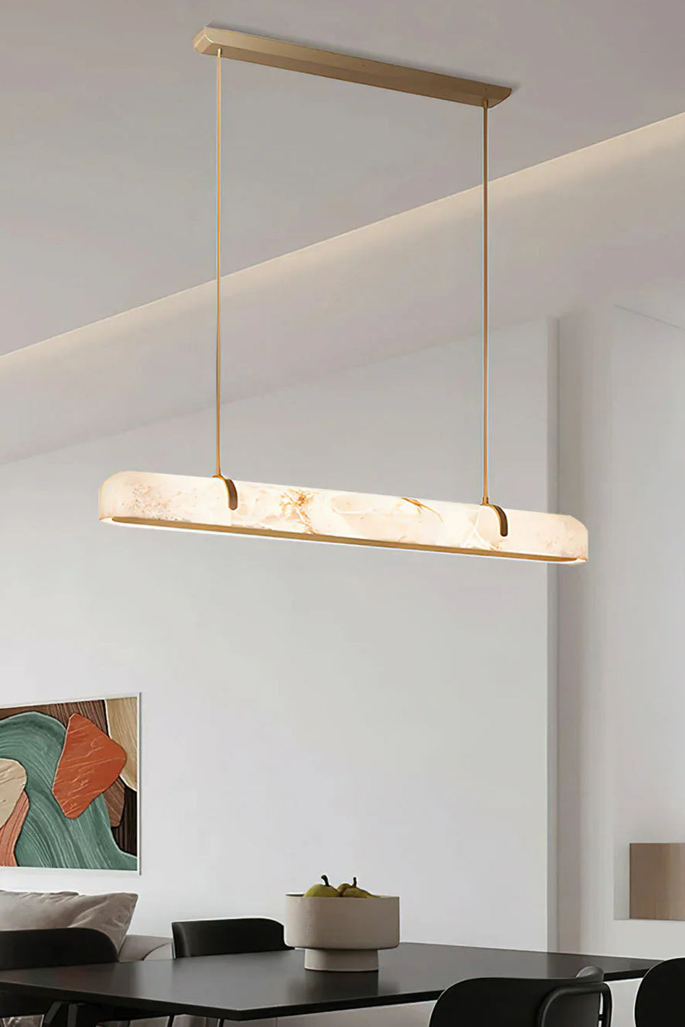 Alabaster Linear Brass Chandelier - view 2 | everlamps