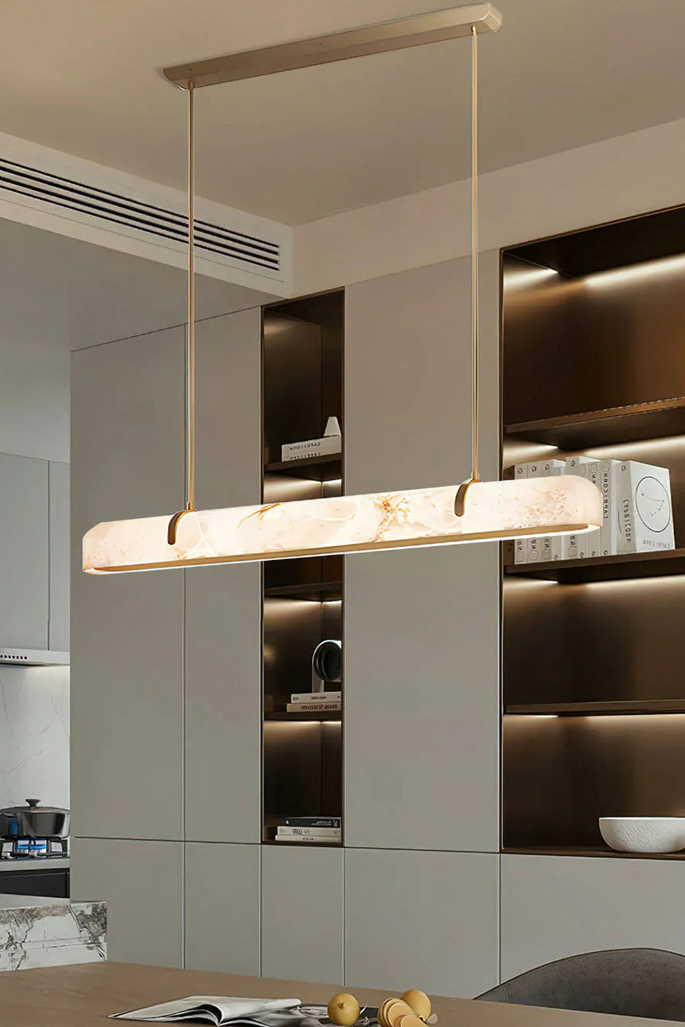 Alabaster Linear Brass Chandelier - view 4 | everlamps