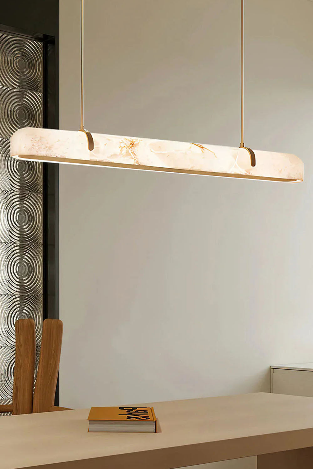 Alabaster Linear Brass Chandelier - view 5 | everlamps