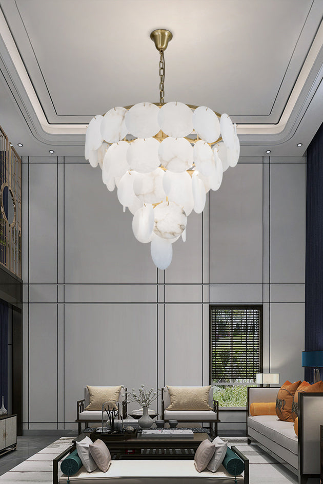 Alabaster Magnolia Multi-Tiered Round Chandelier - everlamps