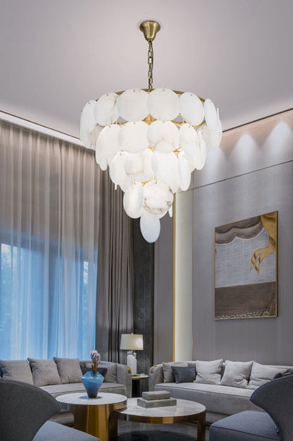 Alabaster Magnolia Multi-Tiered Round Chandelier - everlamps