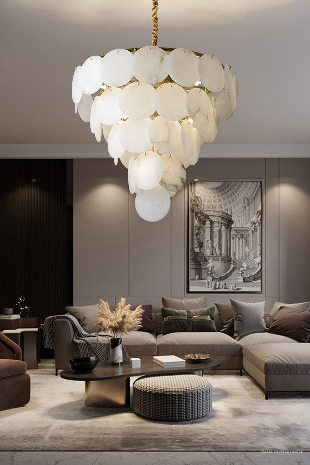 Alabaster Magnolia Multi-Tiered Round Chandelier - everlamps