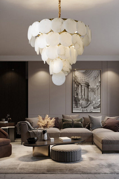 Alabaster Magnolia Multi-Tiered Round Chandelier - everlamps