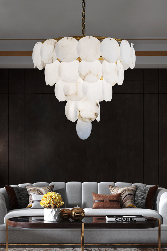 Alabaster Magnolia Multi-Tiered Round Chandelier - everlamps