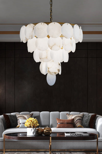 Alabaster Magnolia Multi-Tiered Round Chandelier - everlamps