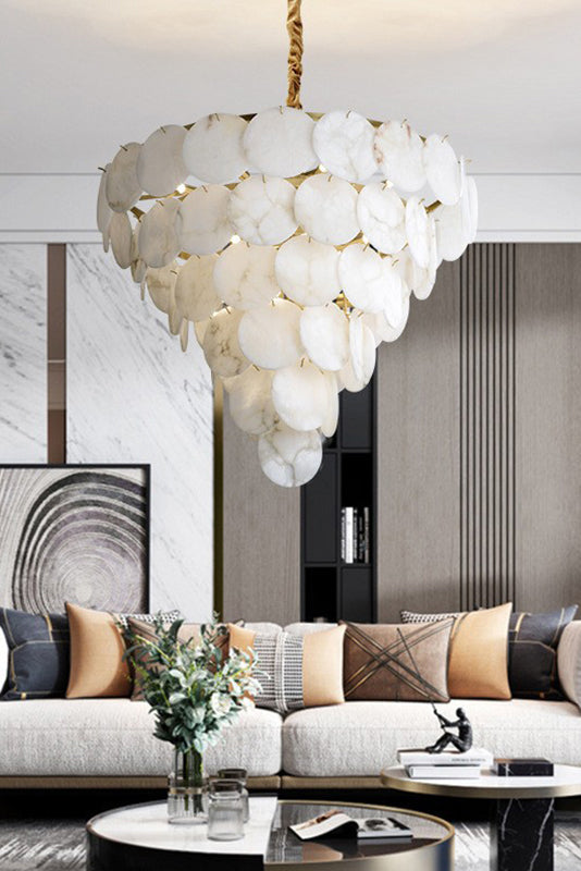 Alabaster Magnolia Multi-Tiered Round Chandelier - everlamps