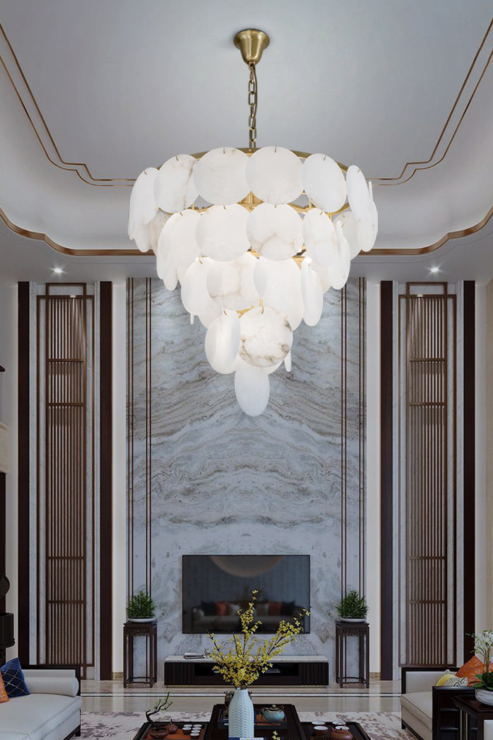 Alabaster Magnolia Multi-Tiered Round Chandelier - everlamps