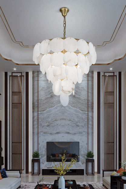 Alabaster Magnolia Multi-Tiered Round Chandelier - everlamps