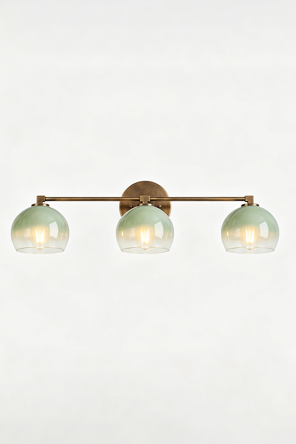 Alba Ombre Glass Wall Sconce with three hand-blown glass globes and a slim iron bar design.