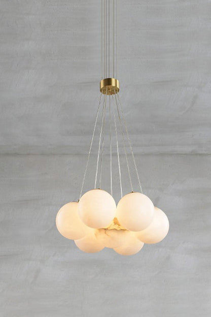 Amandine Alabaster Globe Cluster Pendant Light featuring elegant clustered alabaster globe design.
