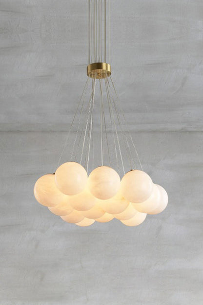 Amandine Alabaster Globe Cluster Pendant Light showcasing elegant alabaster globes in a clustered chandelier design.