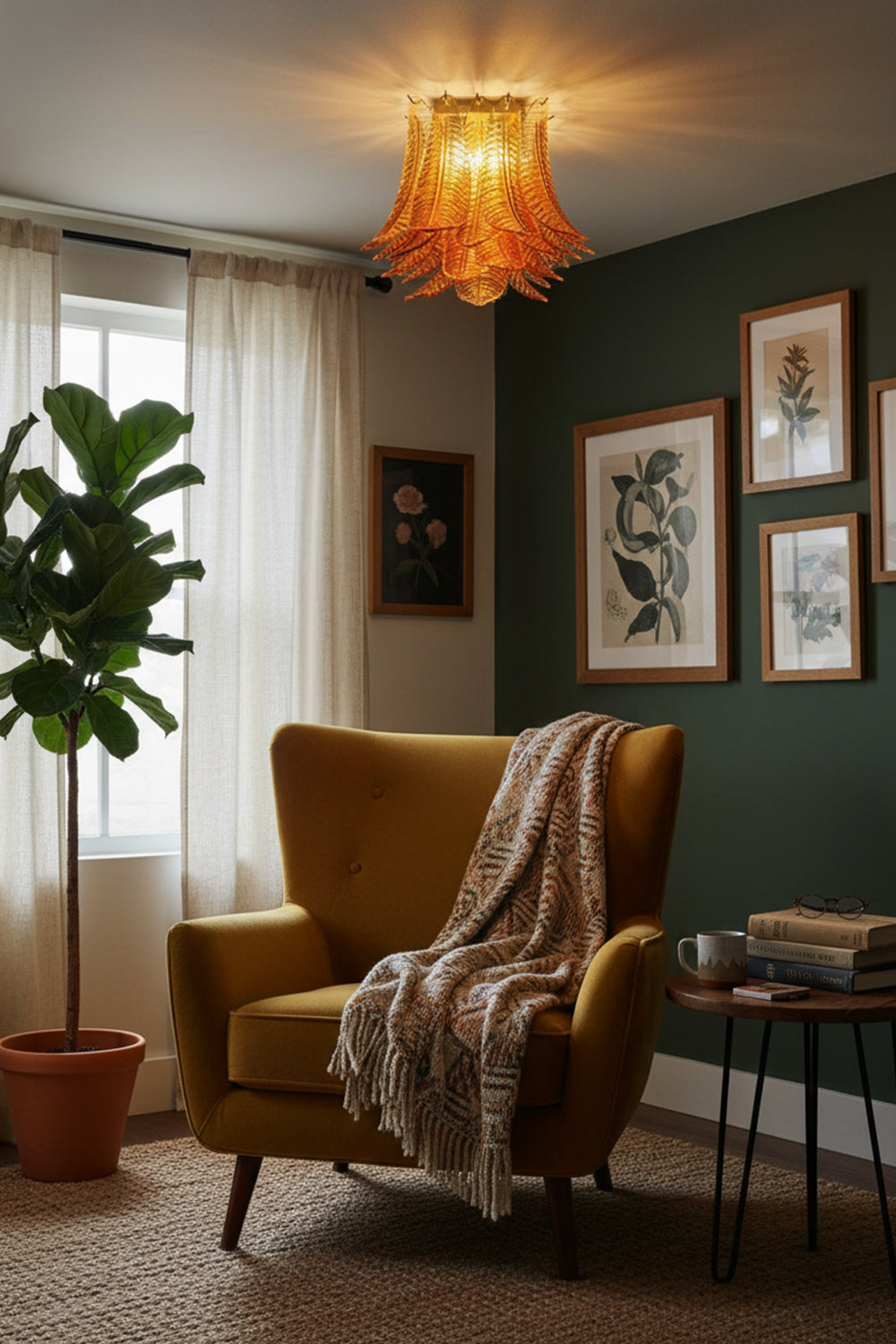 Amber Fern-Leaf Art Glass Ceiling Light - view 3 | everlamps