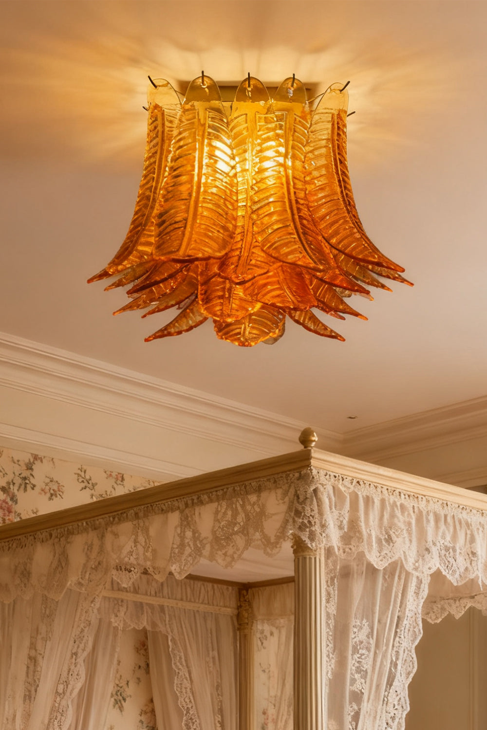 Amber Fern-Leaf Art Glass Ceiling Light - view 7 | everlamps