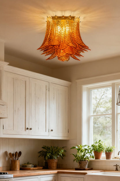 Amber Fern-Leaf Art Glass Ceiling Light - view 6 | everlamps