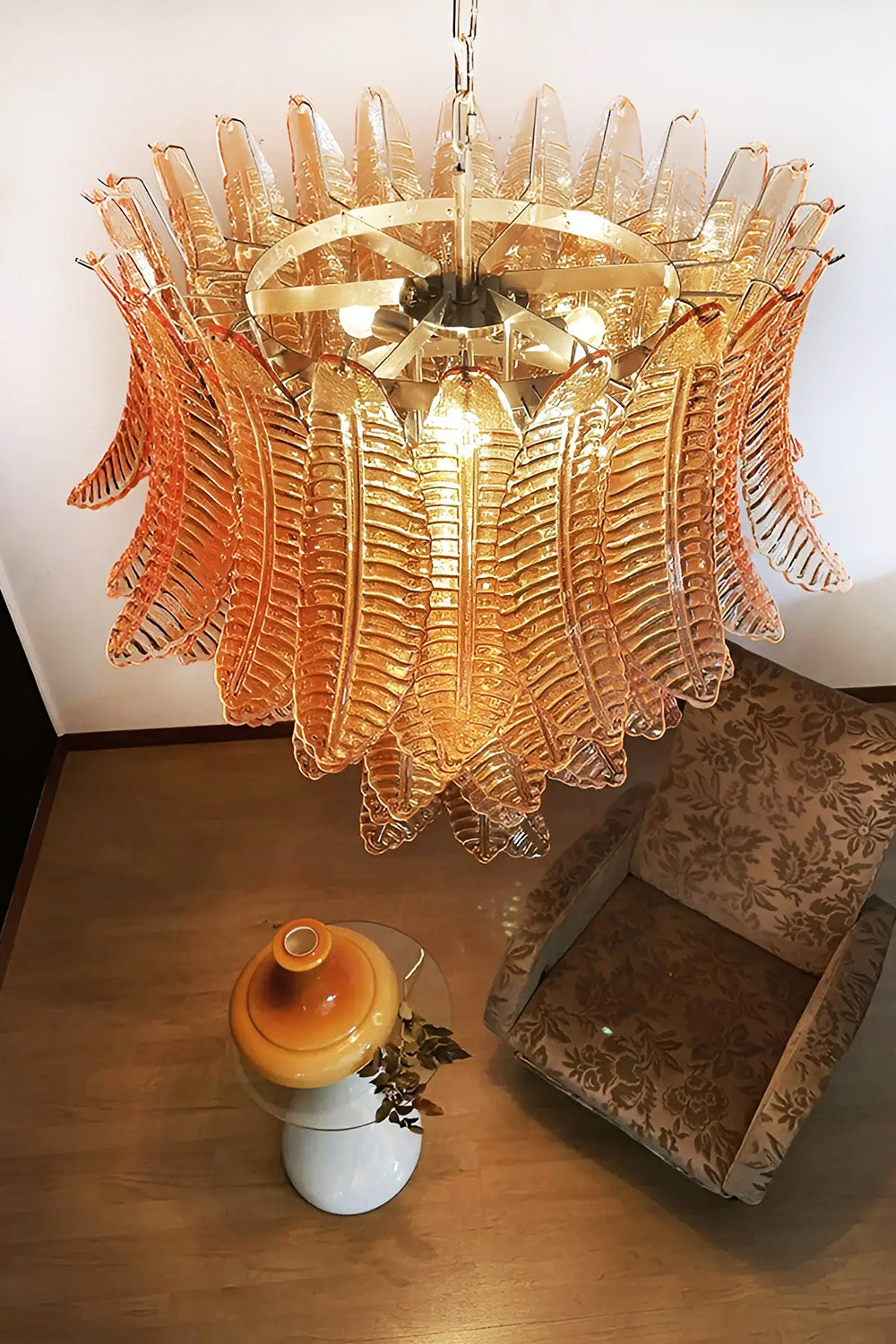 Amber Art Glass Leaf Chandelier - view 14 | everlamps