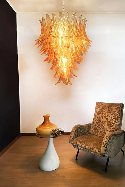 Amber Art Glass Leaf Chandelier - view 6 | everlamps