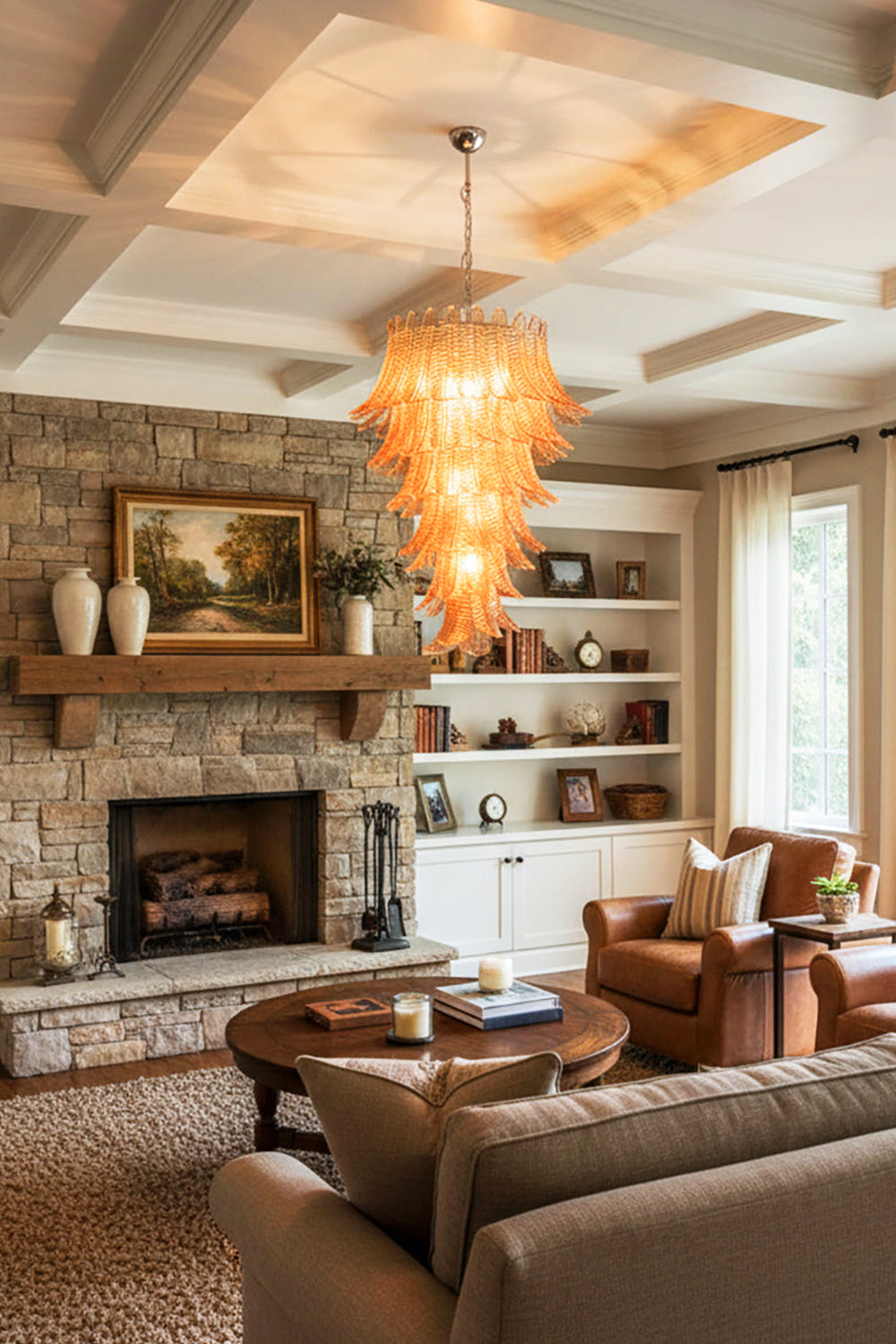 Amber Art Glass Leaf Chandelier - view 7 | everlamps