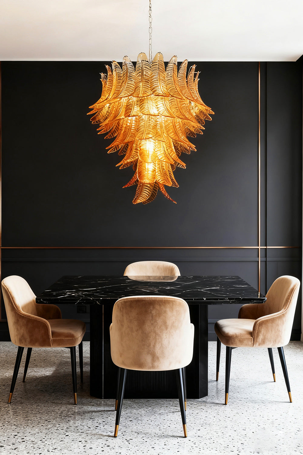 Amber Art Glass Leaf Chandelier - view 2 | everlamps