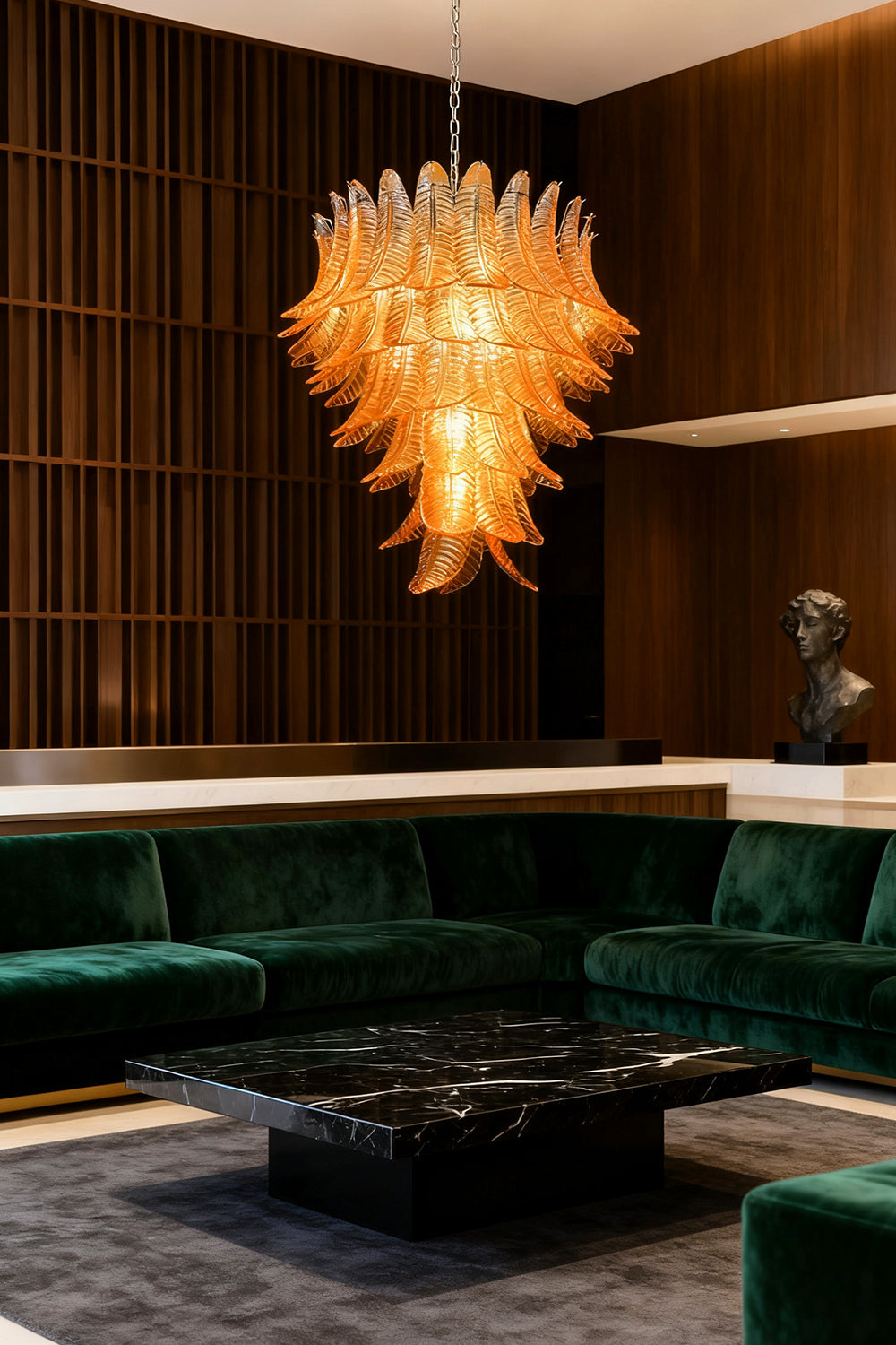 Amber Art Glass Leaf Chandelier - view 4 | everlamps