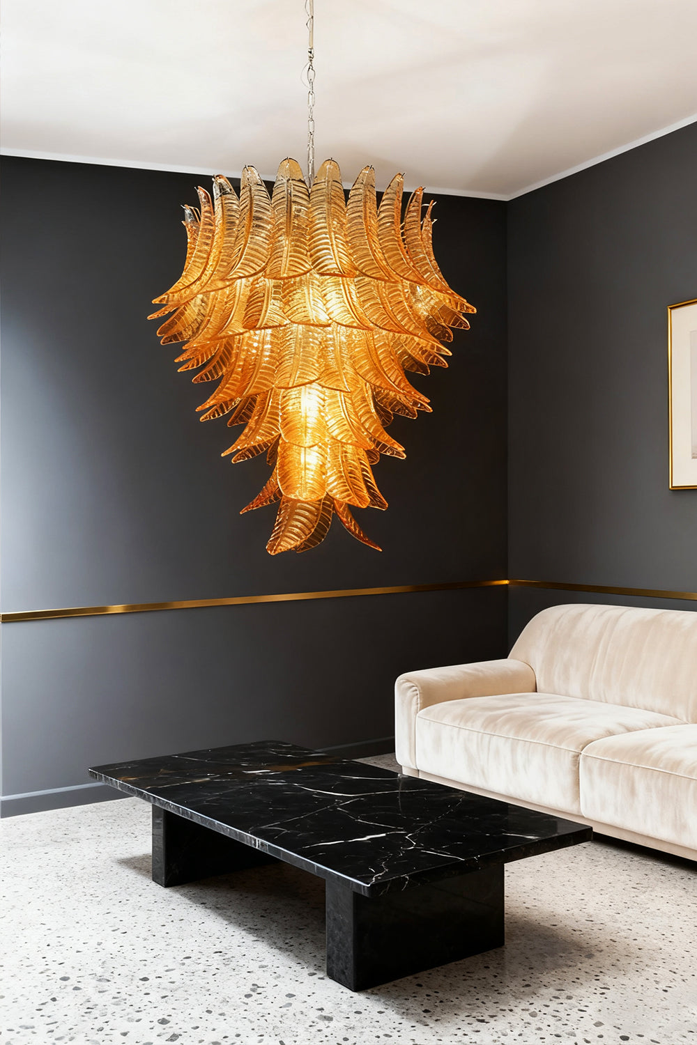 Amber Art Glass Leaf Chandelier - view 5 | everlamps