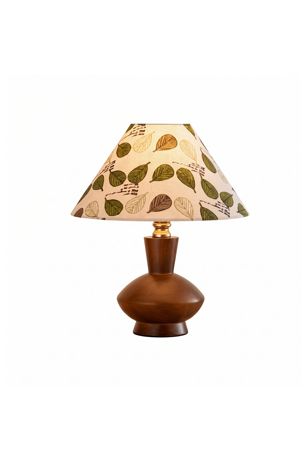 Arboreal Canopy Walnut Table Lamp featuring a solid walnut base and an organic leaf-patterned shade.
