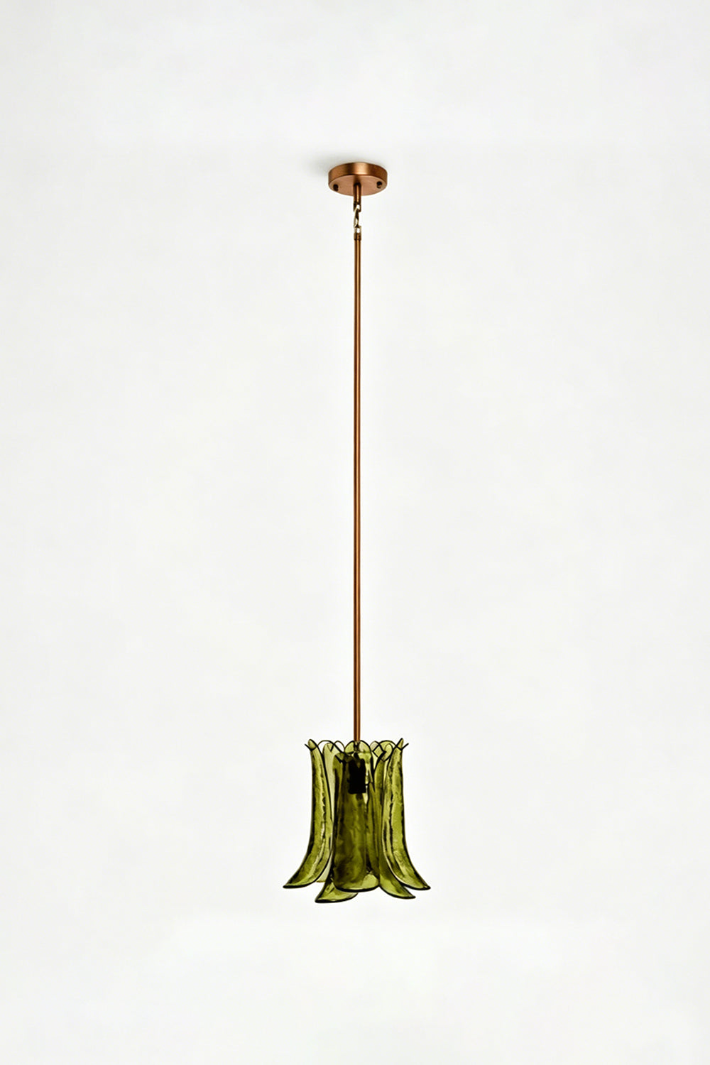 Arboreal Petal Glass Pendant Lamp featuring a sculptural shade of textured green glass panels.