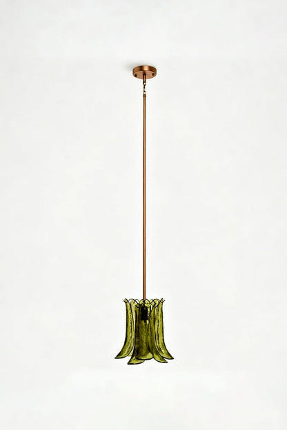 Arboreal Petal Glass Pendant Lamp featuring a sculptural shade of textured green glass panels.