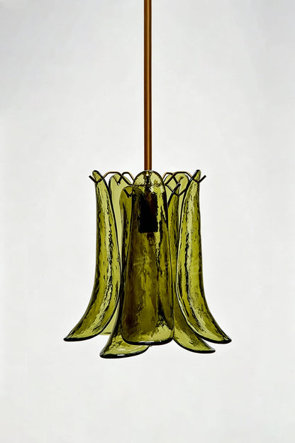 Arboreal Petal Glass Pendant Lamp with textured green glass panels and elegant petal-like design.