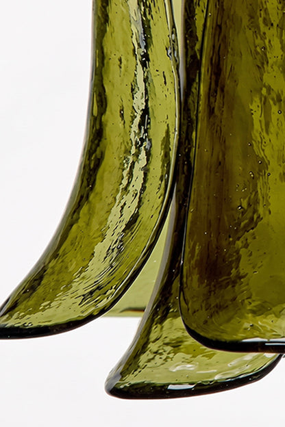 Arboreal Petal Glass Pendant Lamp showing artisan-cast green glass panels with a textured, cascading petal-like design.