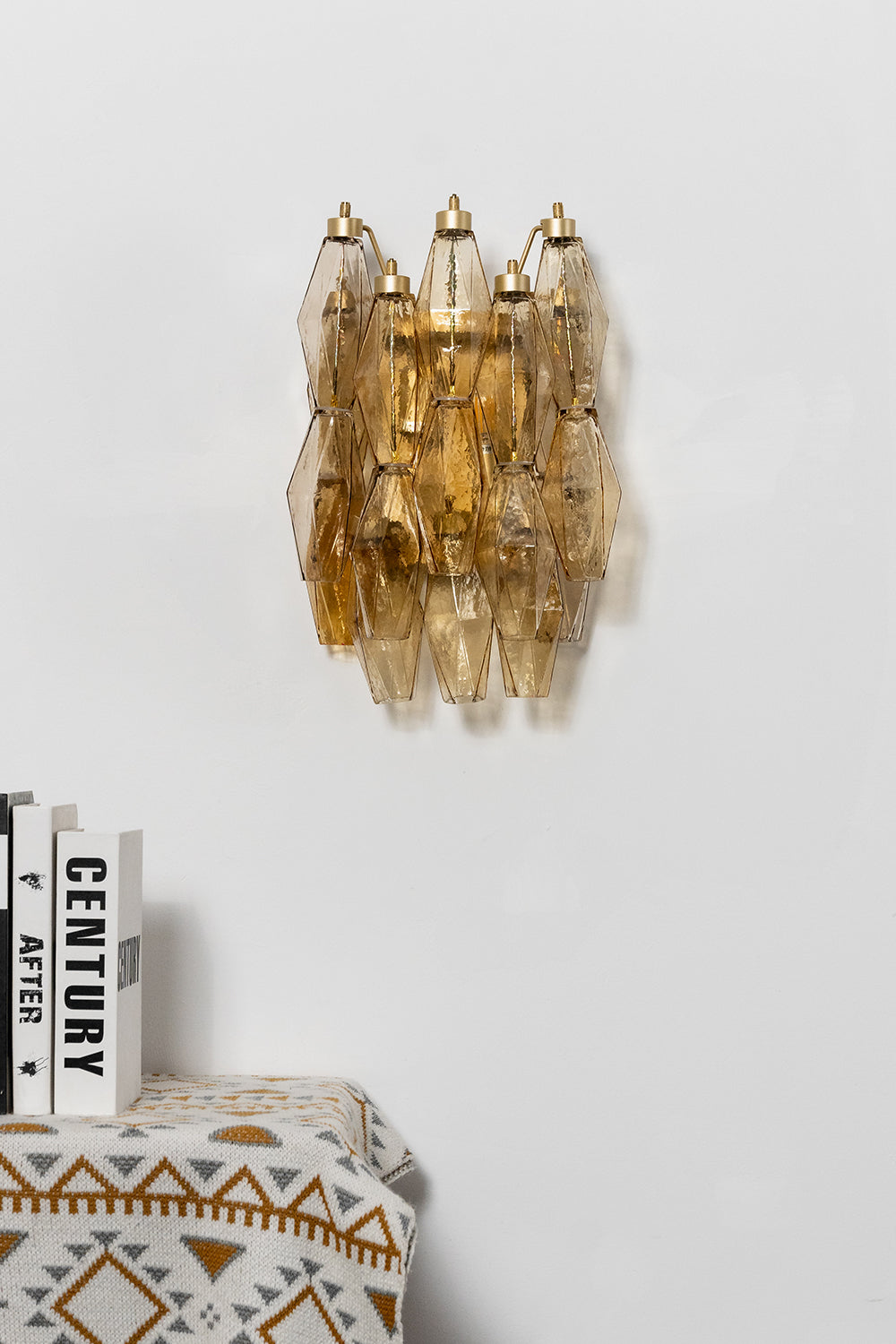 Unlit amber Art Poliedri wall lamp | Metal, Glass | Installed on a clean white wall in a modern classic interior | vexa lamps