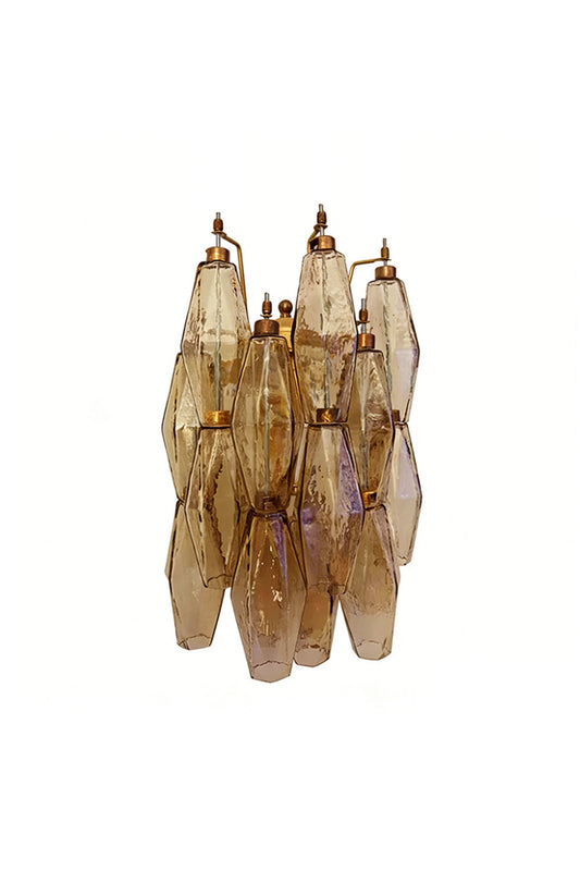 Amber polyhedral glass wall sconce with tiered design | Metal, Glass | Front view isolated on white background | vexa lamps