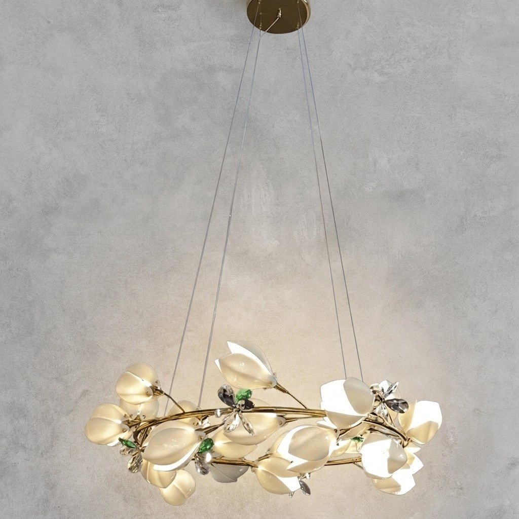 Art Design Creative Ceramic Magnolia Ring/Linear Chandelier for Bedroom/Living Room/Dining Room/Kitchen Island